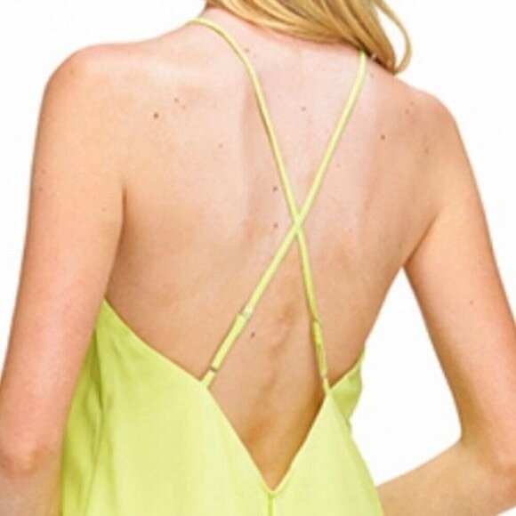 Lime green chiffon sleeveless halter hi-lo dress - Picture 3 of 12